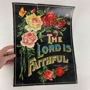 Colorful Antique The Lord Is Faithful Lithograph Print 2 Thessalonians 3:3 Roses